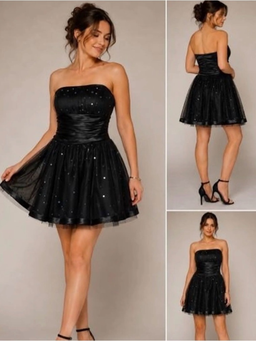 Black Sparkle Strapless Prom Dress with Ruched Bodice Whimsagoth